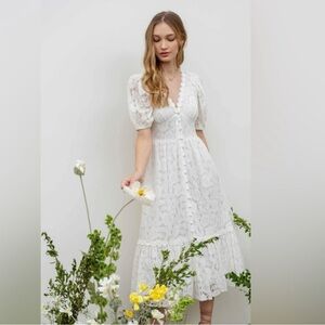 BLU PEPPER Women's Button Down Ivory Lace Midi Dress SIZE M